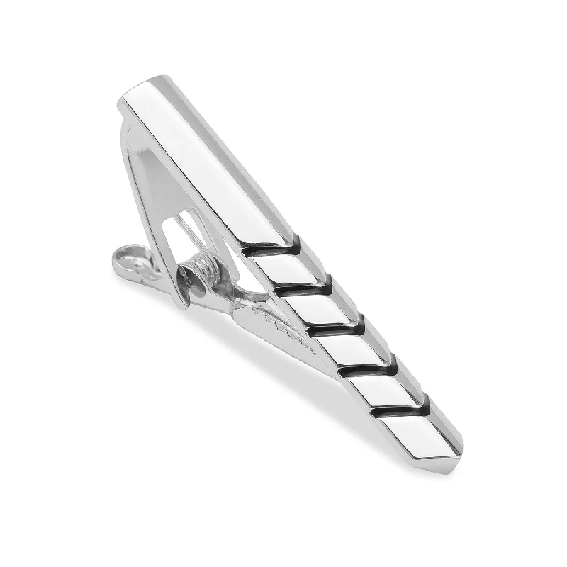 Elegant rose gold tie clip for men with luxurious shine and sophisticated design -Silver Chevron Tie Bar