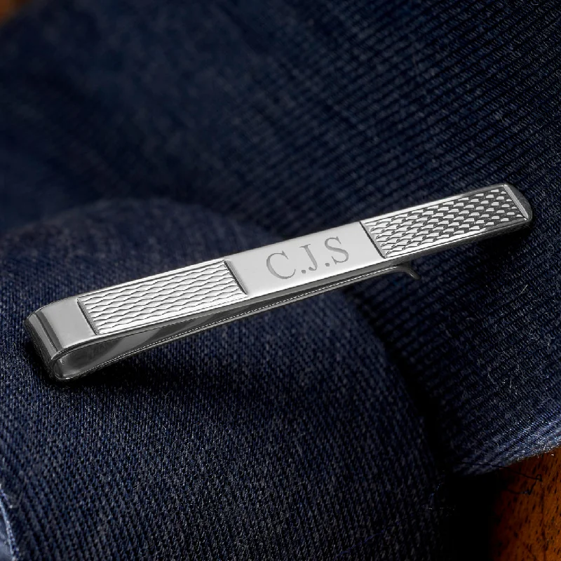 Titanium tie clip for men with strong, lightweight design and sleek finish -Sterling Silver Engraved Initial Tie Bar