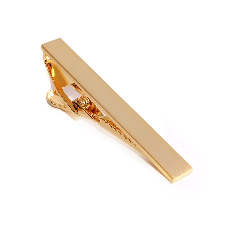 Contemporary brushed metal tie clip for men with smooth and sleek finish -Brushed Gold Tie Bar