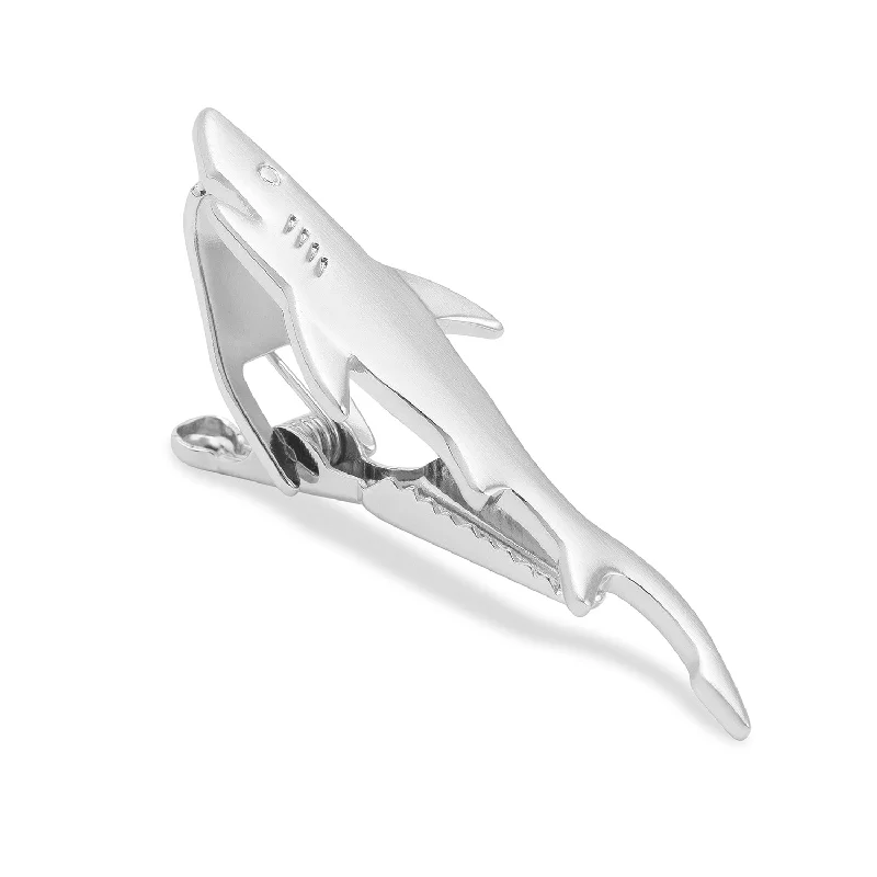 Luxury pearl-accented tie clip for men with elegant detailing for formal occasions -Silver Shark Tie Bar