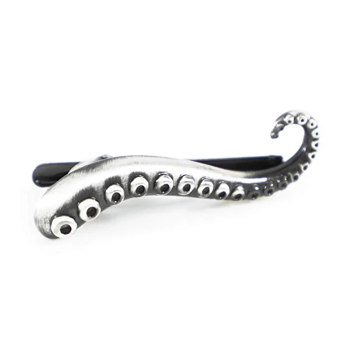 Modern silver tie clip for men with polished edges and smooth surface -Oahu Silver Octopus Tie Bar