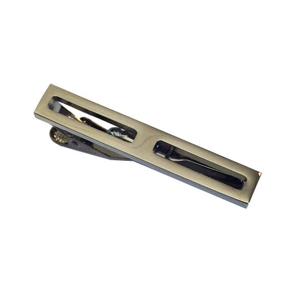 Luxury sterling silver tie clip for men with intricate detailing and quality finish -Cut Out Gunmetal Tiebar