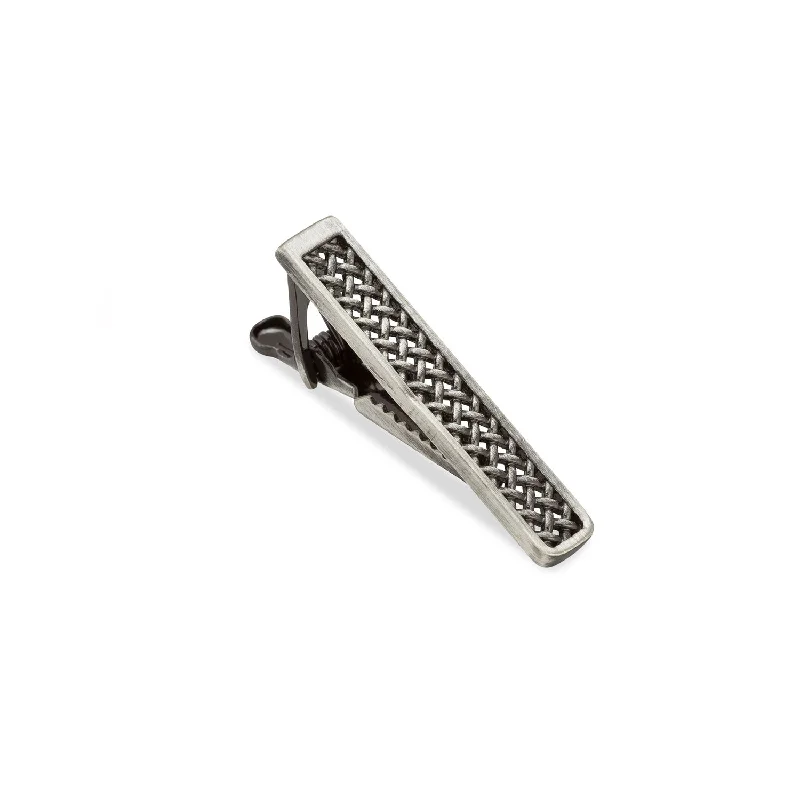 Affordable tie clip for men with sturdy construction and elegant style -Mini Antique Silver Crocetti Mesh Tie Bar