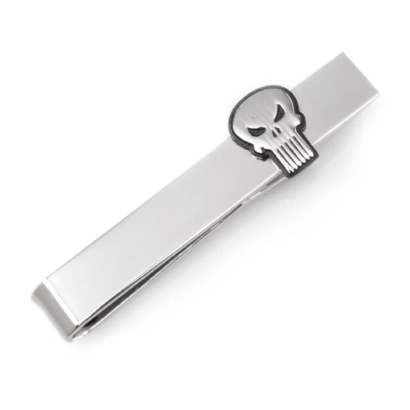 Slim profile tie clip for men with sleek design and minimal appearance -The Punisher Silver Tie Bar