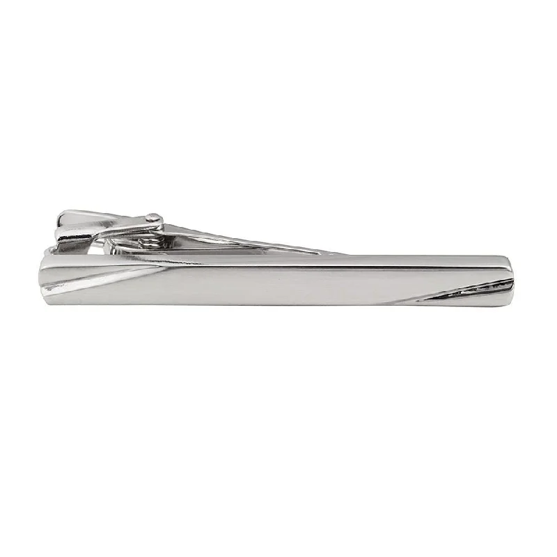 Black onyx tie clip for men with smooth, shiny surface and sophisticated touch -Double Ended Cut Silver Plated Tie Bar