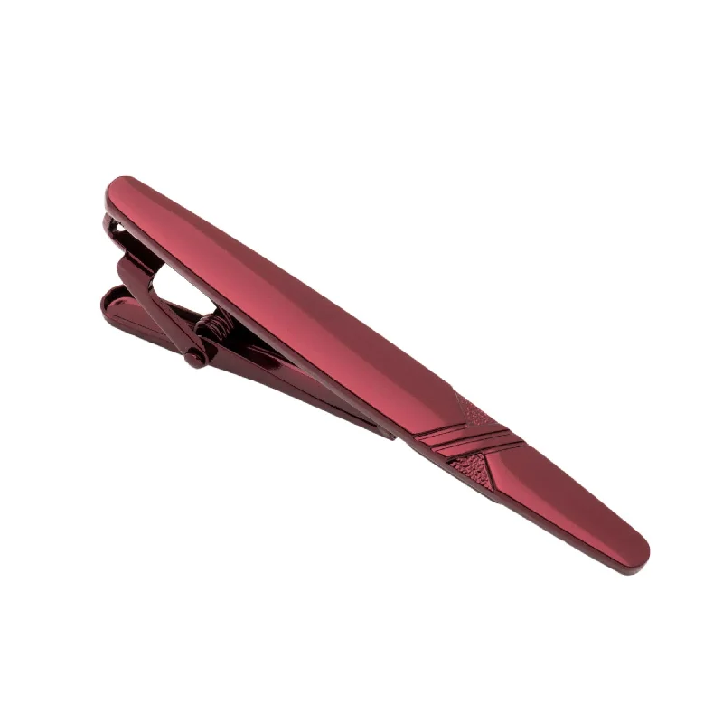 Custom logo tie clip for corporate gifts with engraved branding or message -Milford Burgundy Stainless Steel Tie Bar