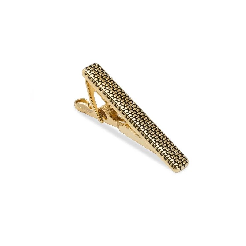 Contemporary brushed metal tie clip for men with smooth and sleek finish -Mr. Showbiz Mini Gold Tie Bar