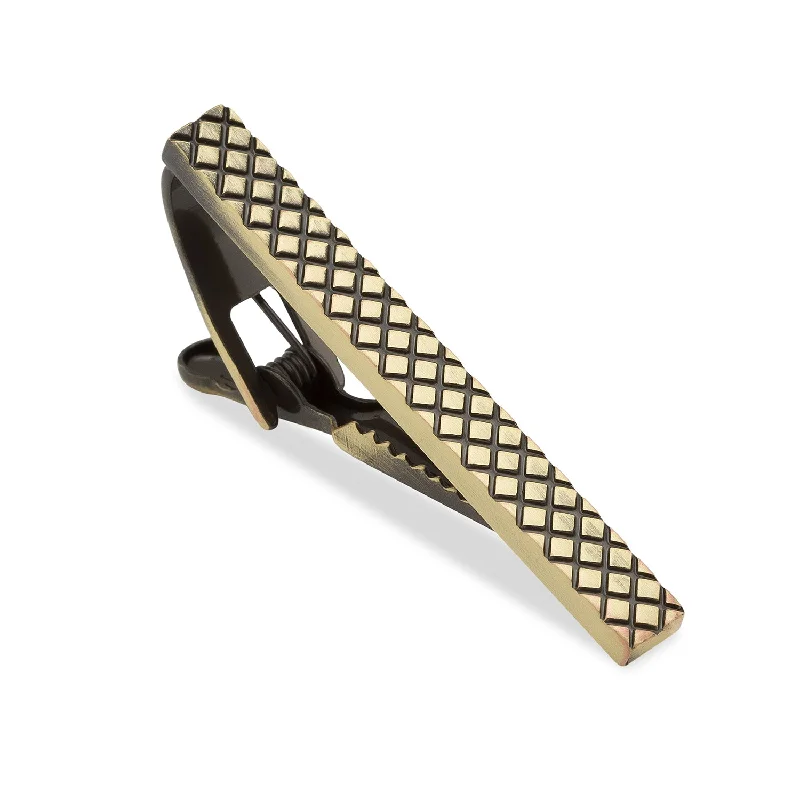 Unique patterned tie clip for men with modern design and distinctive look -Antique Brass Shangri-La Tie Bar