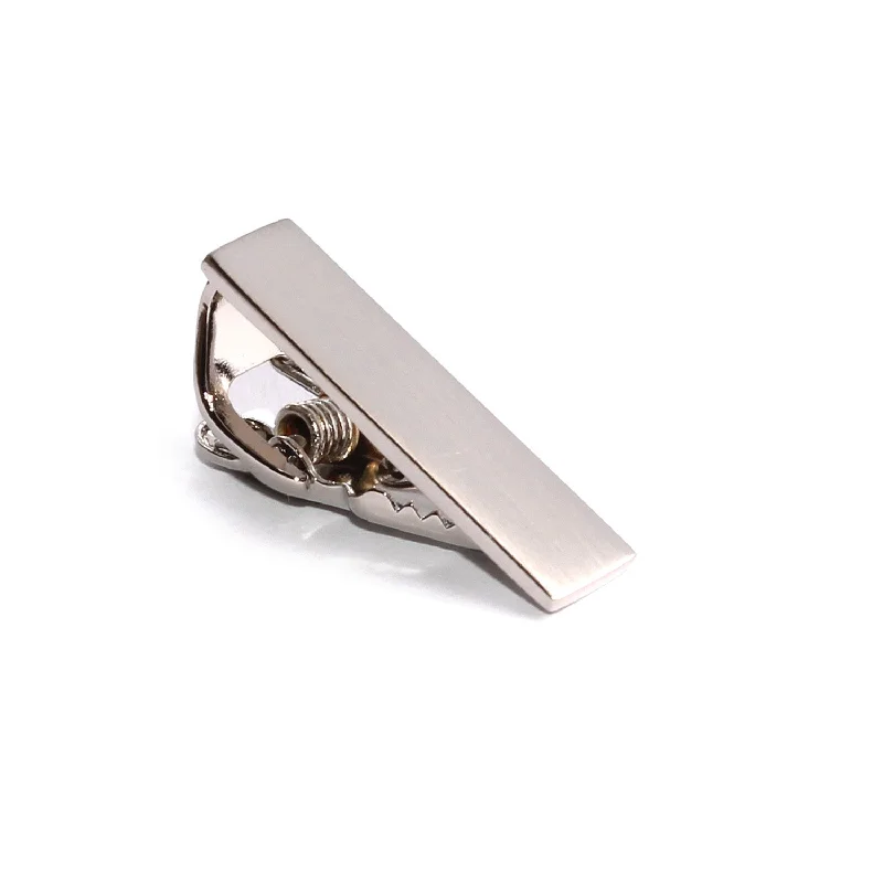 Custom logo tie clip for men with engraved brand or symbol for corporate use -Mini Brushed Silver Skinny Tie Bar