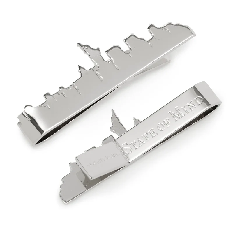 Stylish black tie clip for men with matte design for contemporary style -New York Skyline Tie Bar