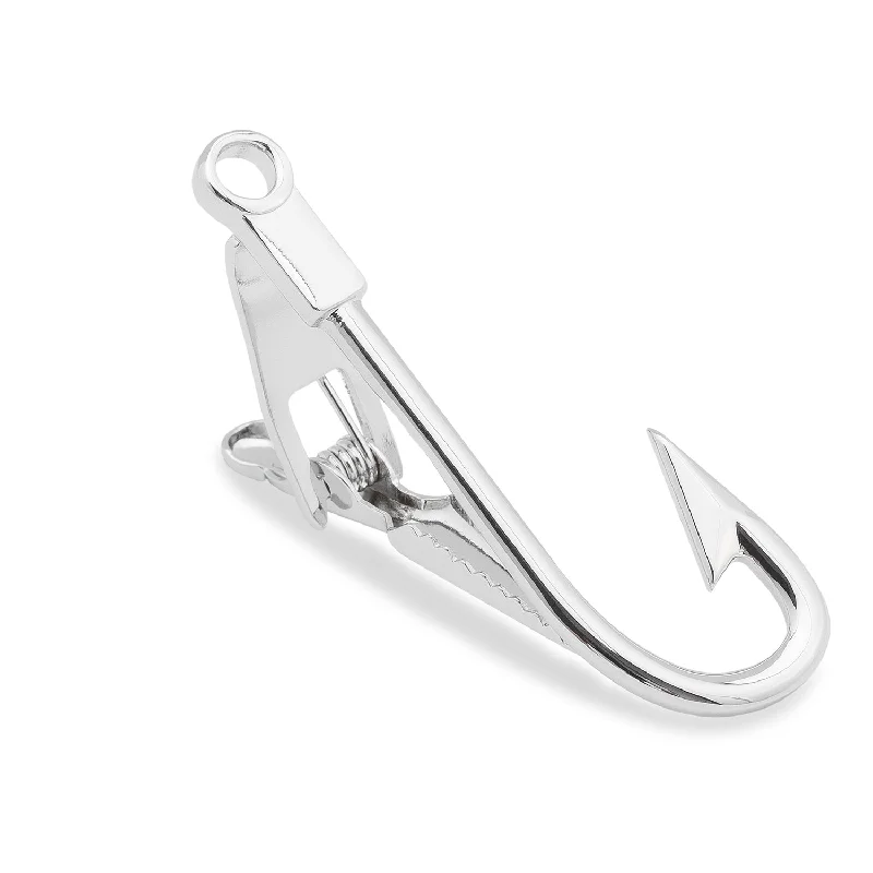 Luxury titanium tie clip for men with sleek, durable design and lightweight feel -Silver Fishhook Tie Bar