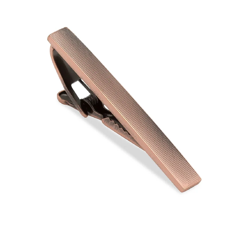 Retro-style tie clip for men with vintage flair and timeless appeal -Antique Copper Horizontal Lines Tie Bar