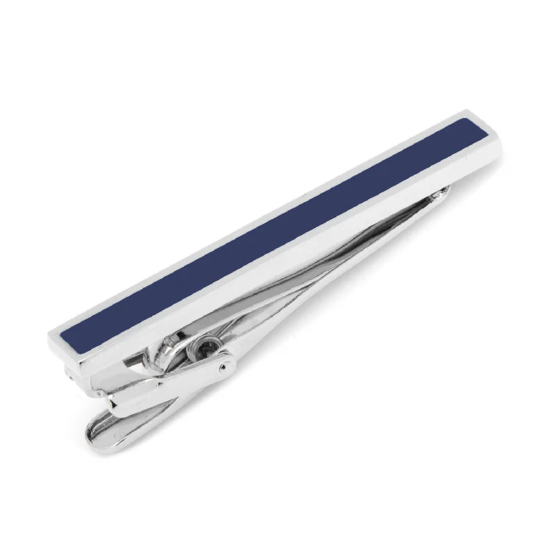 Slim profile tie clip for men with sleek design and minimal appearance -Navy Enamel Inlaid Tie Clip