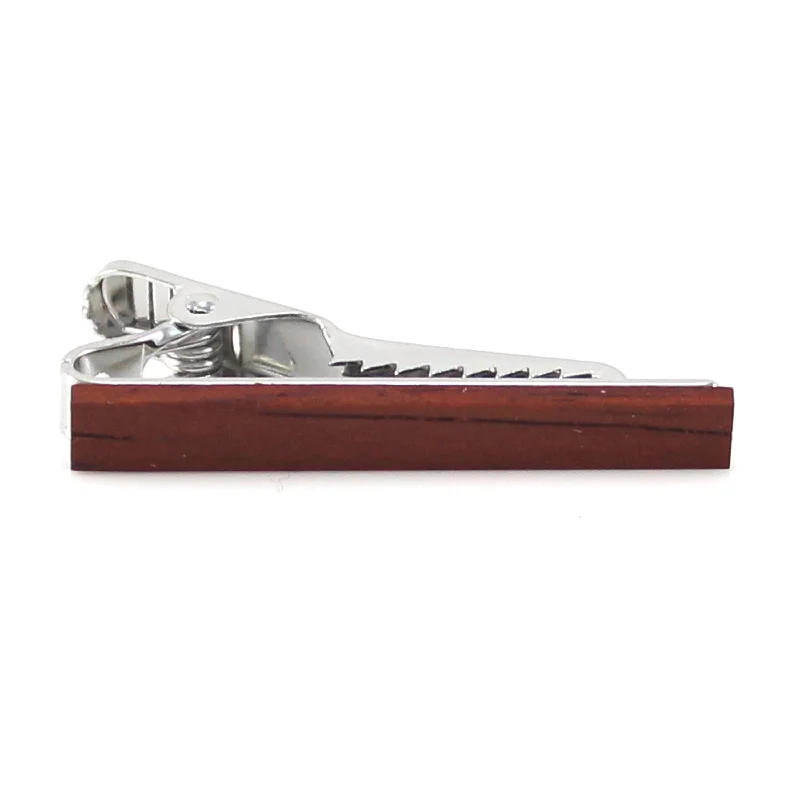 Customized silver tie clip for men with engraved initials for a unique touch -Maidstone Red Wood Tie Bar