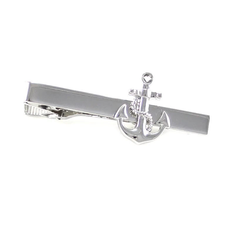 Personalized silver tie clip for men with engraved initials and high-quality build -Nassau Silver Anchor Tie Bar