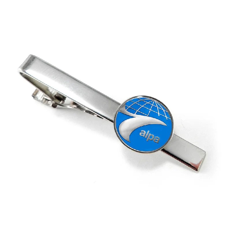 Luxury pearl-accented tie clip for men with elegant detailing for formal occasions -Tie Bar w/ ALPA Logo - Silver