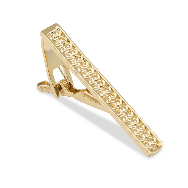 Sophisticated gold tie clip for men with high-quality finish and elegant appeal -Charlemagne Weave Gold Tie Bar