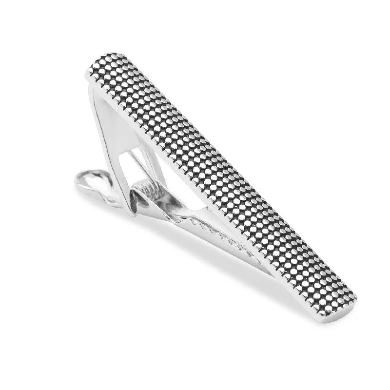 Stylish striped tie clip for men with clean lines and modern style -Silver Stippled Tie Bar