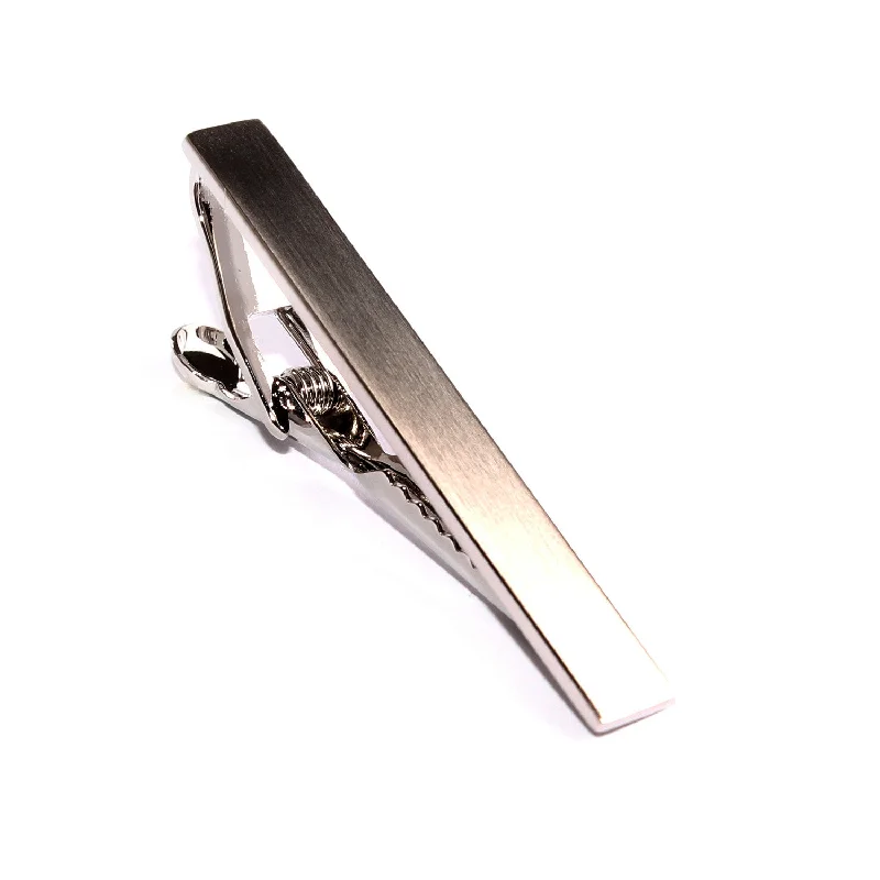 Custom engraved wooden tie clip for men with natural finish and personalization -Brushed Silver Tie Bar