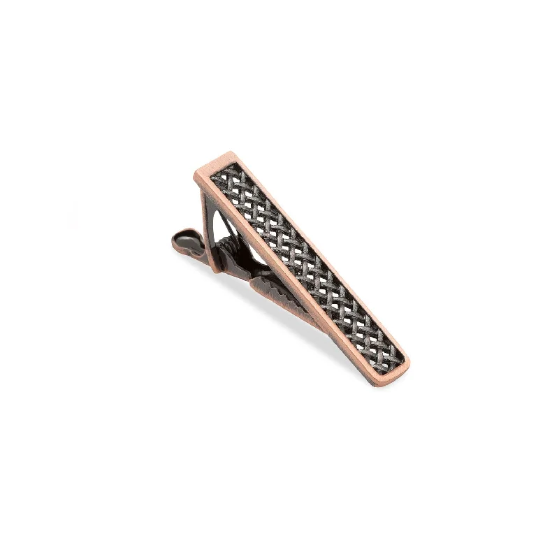 Geometric patterned tie clip for men with modern design and sharp angles -Mini Antique Copper Crocetti Mesh Tie Bar