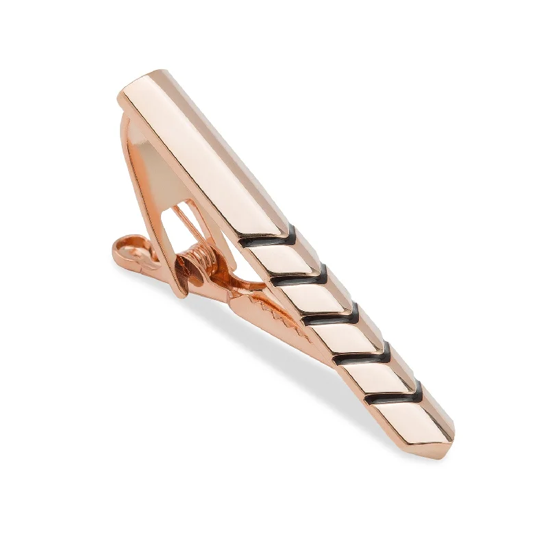 Custom tie clip with initials for men looking for personalized accessory -Rose Gold Chevron Tie Bar