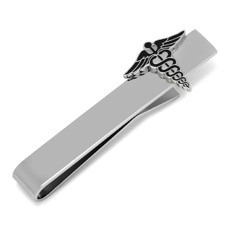 Elegant polished metal tie clip for men with high-quality construction and sleek design -Medical Caduceus Tie Bar