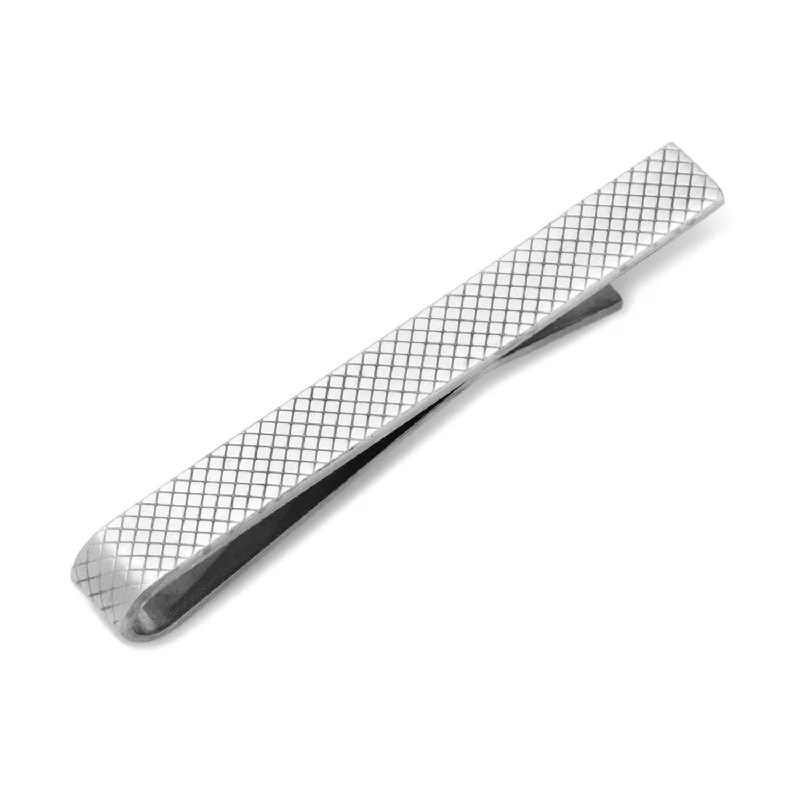 Simple stainless steel tie clip for men with a minimalist and modern look -Etched Grid Tie Bar