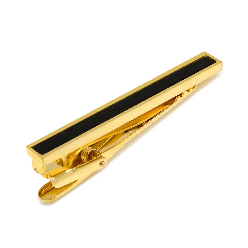 Engraved tie clip for men with initials or meaningful phrase for personalization -Gold and Onyx Inlaid Tie Clip