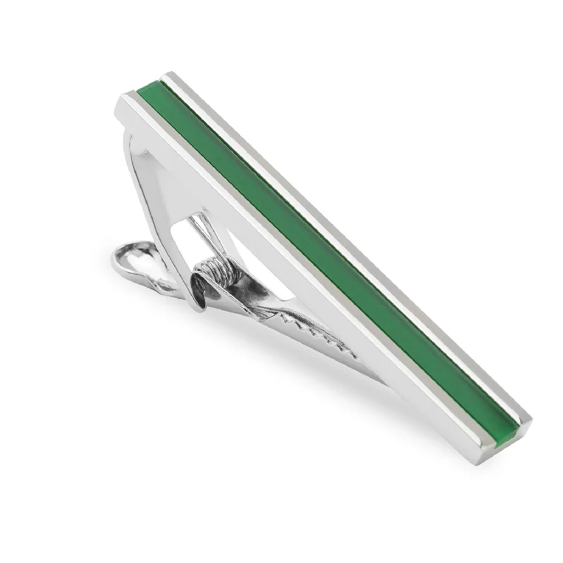 Titanium tie clip for men with strong, lightweight design and sleek finish -Casablanca Emerald Green Tie Bar