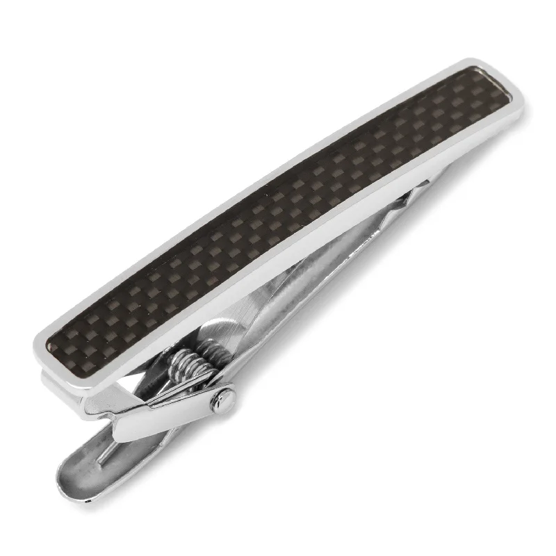 Contemporary brushed metal tie clip for men with smooth and sleek finish -Black Carbon Fiber Stainless Steel Tie Clip