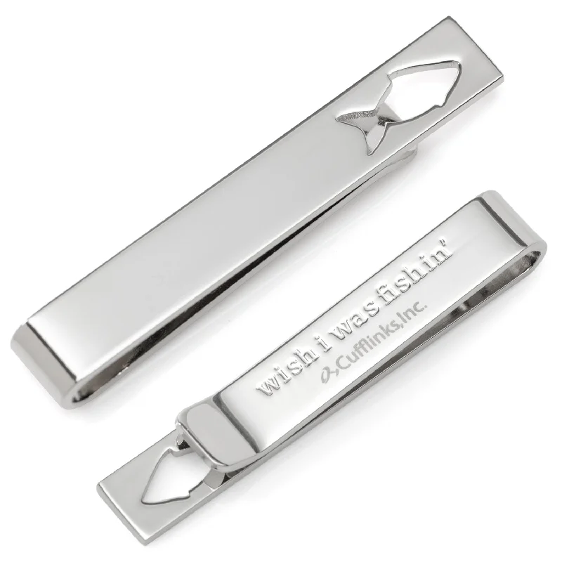 Unique patterned tie clip for men with modern design and distinctive look -Fishing Cut-Out Hidden Message Tie Bar