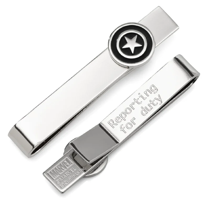 Affordable tie clip for men with sturdy construction and elegant style -Captain America Silver Hidden Message Tie Bar