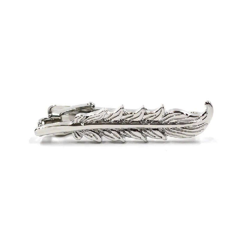 Elegant brushed metal tie clip for men with a sleek, sophisticated feel -Feather Silver Tie Bar