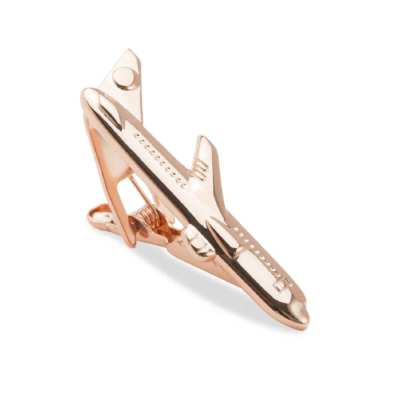 Elegant pearl tie clip for men with subtle elegance and refined charm -Rose Gold Airplane Tie Bar