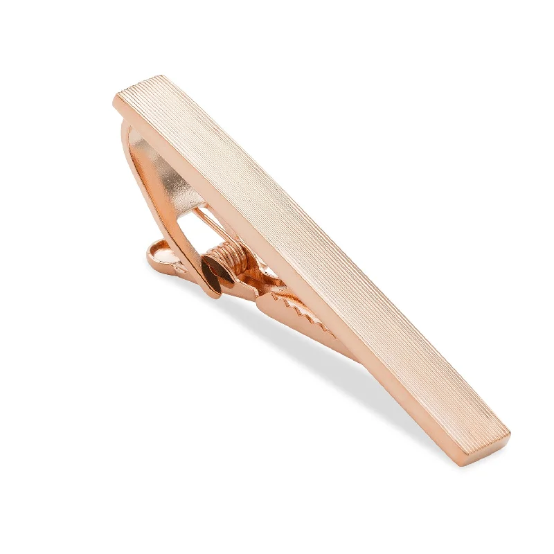 Simple brushed metal tie clip for men with clean lines and modern look -Rose Gold Horizontal Lines Tie Bar