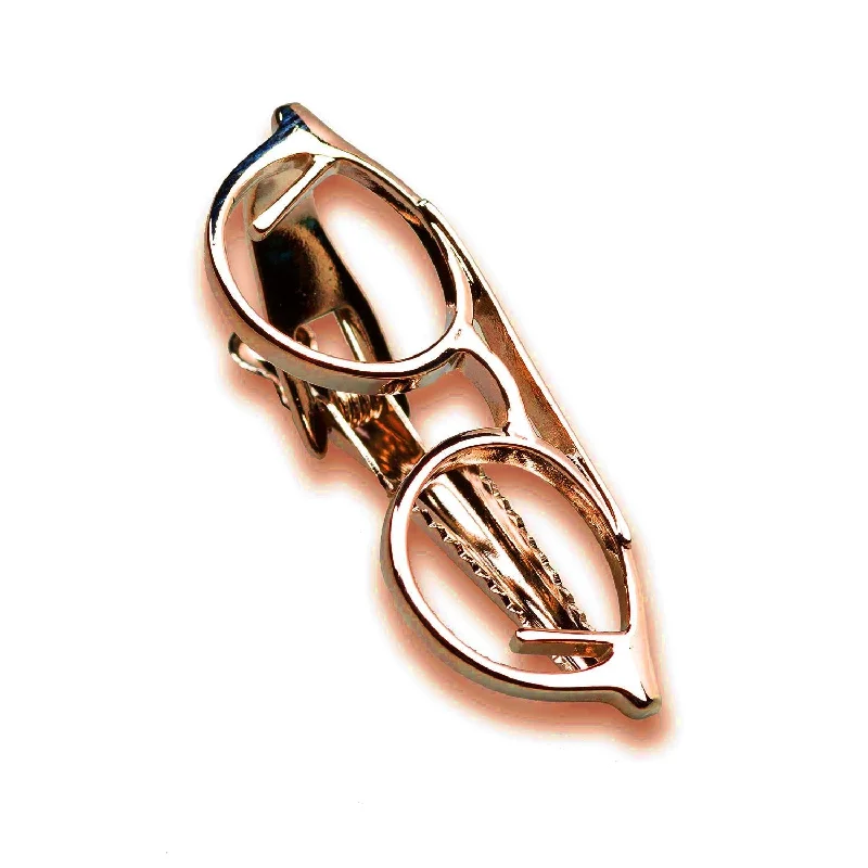 Luxury silver tie clip with engraved initials for a custom, high-end look -Rose Gold Glasses Tie Bar