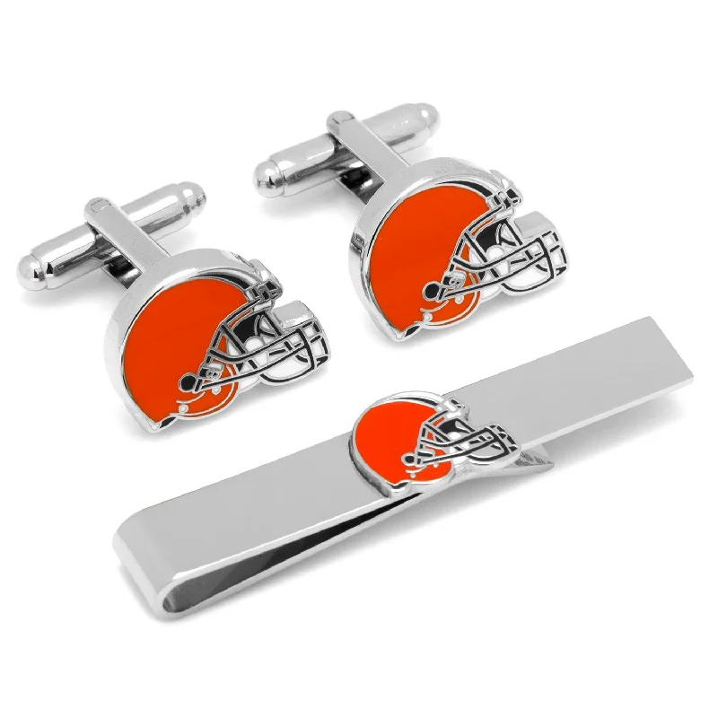 Stylish tie clip with cubic zirconia stones for men with sparkling accents -Cleveland Browns Cufflinks and Tie Bar Gift Set