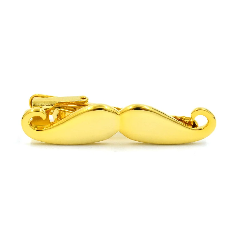 Luxury gold tie clip for men with smooth surface and sophisticated design -Handlebar Mustache Gold Tie Bar