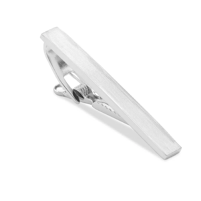 Traditional silver tie clip for men with timeless design and refined appeal -Silver Horizontal Lines Tie Bar