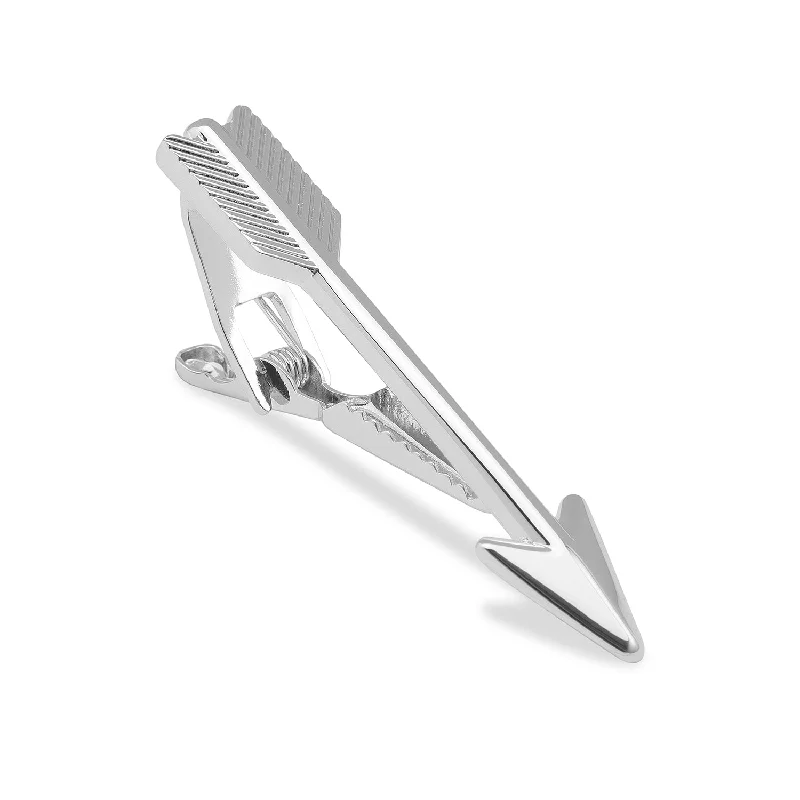 Luxury pearl-accented tie clip for men with elegant detailing for formal occasions -Robin Hood's Silver Arrow Tie Bar