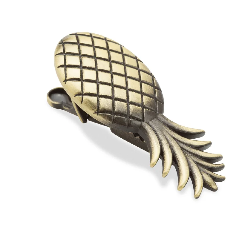 Sleek silver tie clip for men with minimalist design for everyday wear -Fijian Brass Pineapple Tie Bar