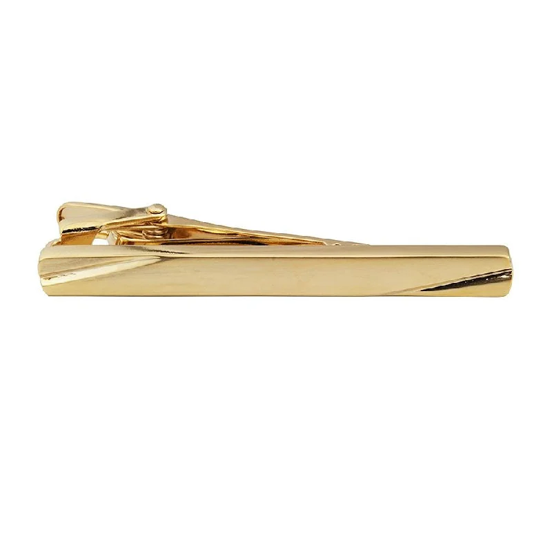 Simple, polished tie clip for men with smooth surface and refined look -Double Ended Cut Gold Plated Tie Bar