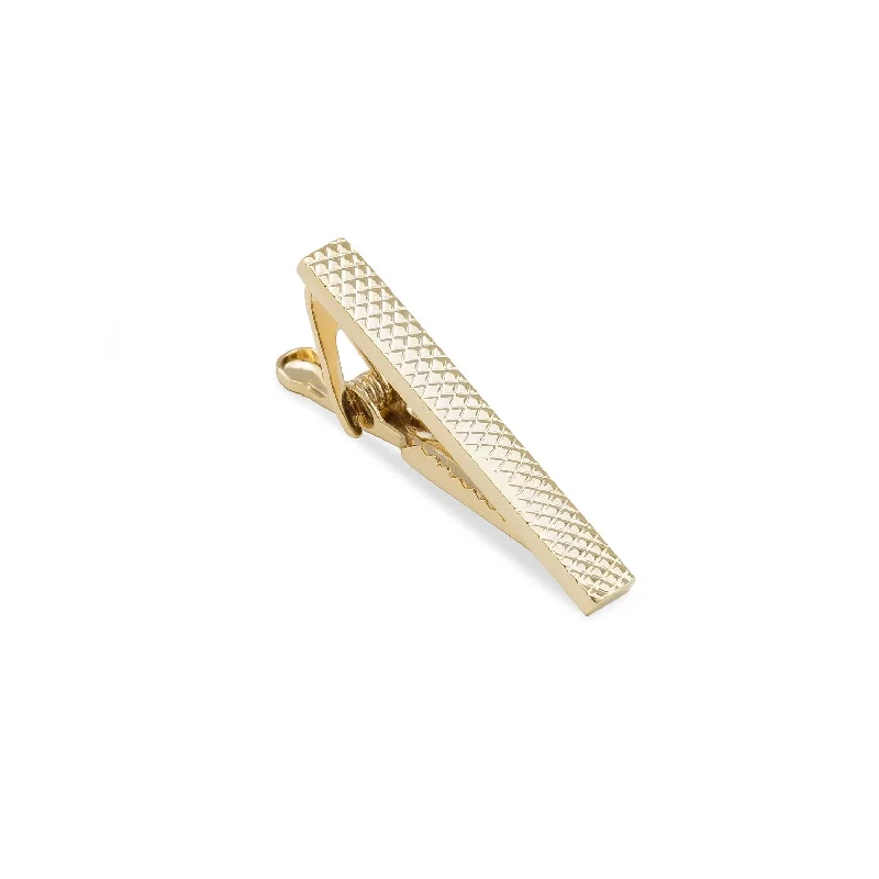 Affordable tie clip for men with sturdy construction and elegant style -Mini Gold Shark Skin Tie Bar