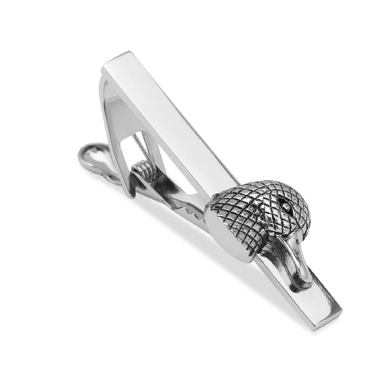 Classic round tie clip for men with subtle engraving and elegant design -Silver Albatross Duck Tie Bar