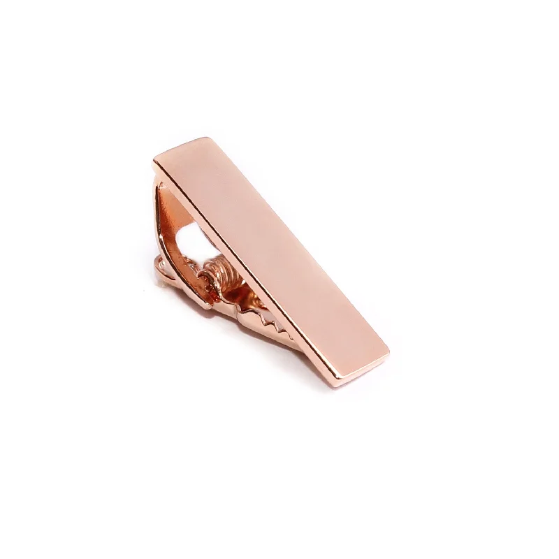 Classic tie clip for men with polished metal finish and smooth texture -Mini Shining Rose Gold Skinny Tie Bar