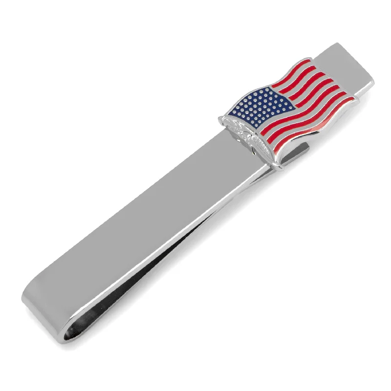 Custom initial tie clip for men with personalized letters for a unique touch -Waving American Flag Tie Bar