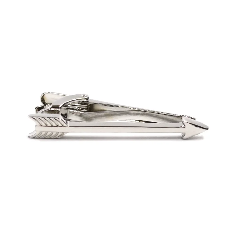 Personalized silver tie clip for men with engraved initials and high-quality build -Arrow Silver Tie Bar