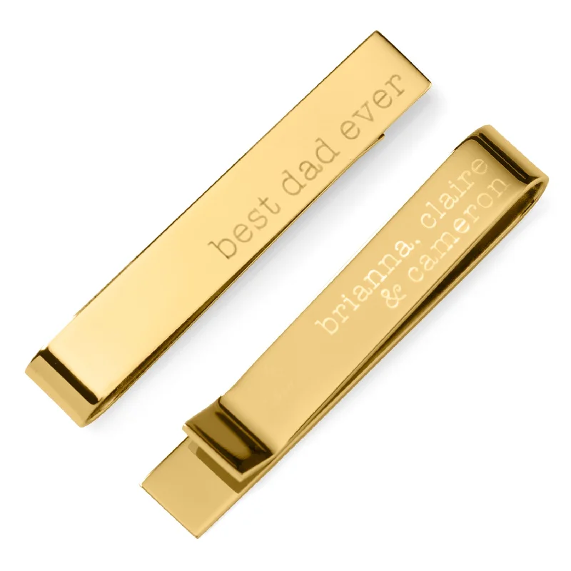 Engraved tie clip for men with initials or meaningful phrase for personalization -Best Dad Ever Gold Engravable Tie Bar