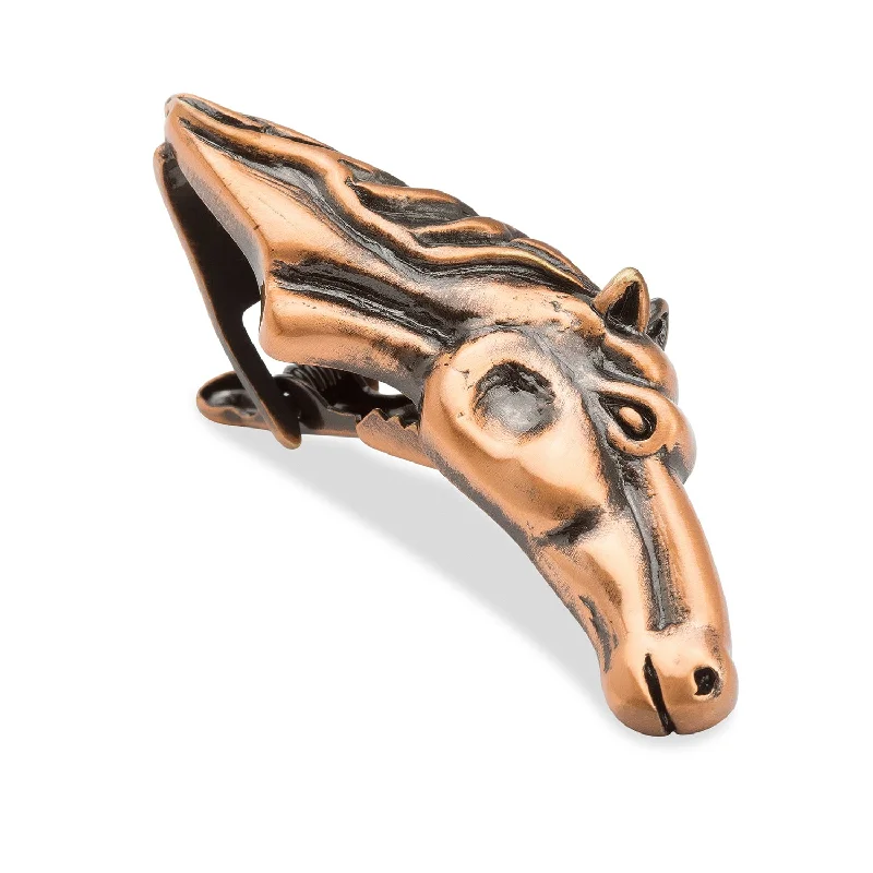 Classic gold-plated tie clip for men with smooth texture and polished design -Racehorse Head Antique Copper Tie Bar