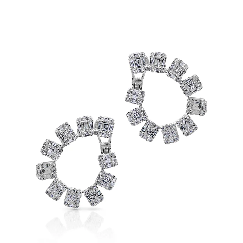 Hoop earrings with twisted metal designs for a dynamic and modern style-14KT White Gold Baguette Diamond Marcela Earrings